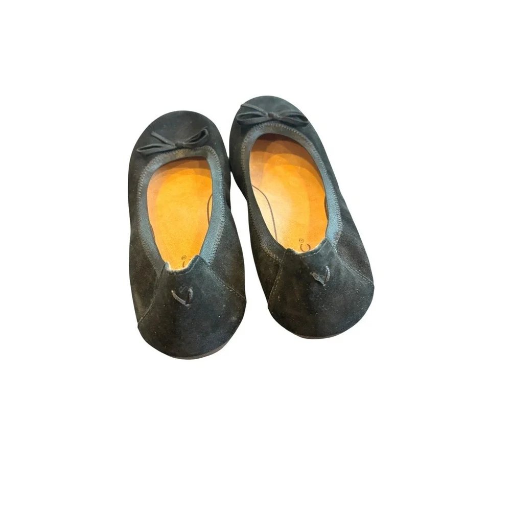 Vionic Liliana Tied Bow Ballet Flats Black Suede Size 6 1/2